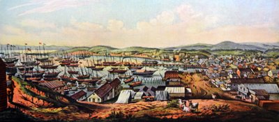Ilustración de Currier & Ives del Siglo XIX. Vista de San Francisco, California de N. and Ives, J.M. Currier